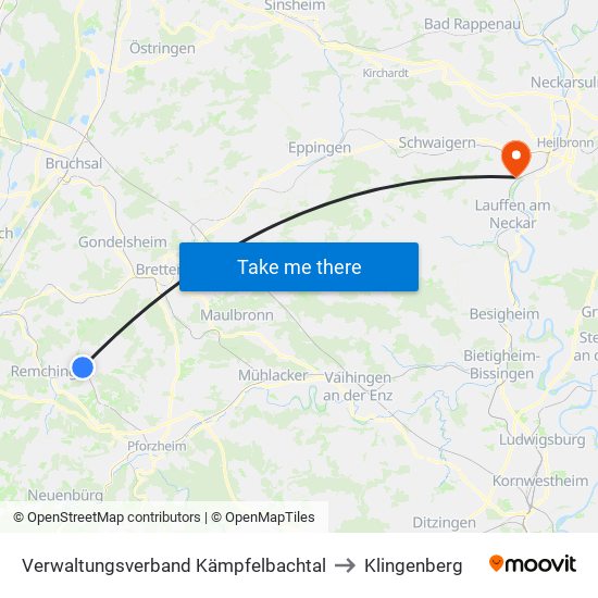 Verwaltungsverband Kämpfelbachtal to Klingenberg map