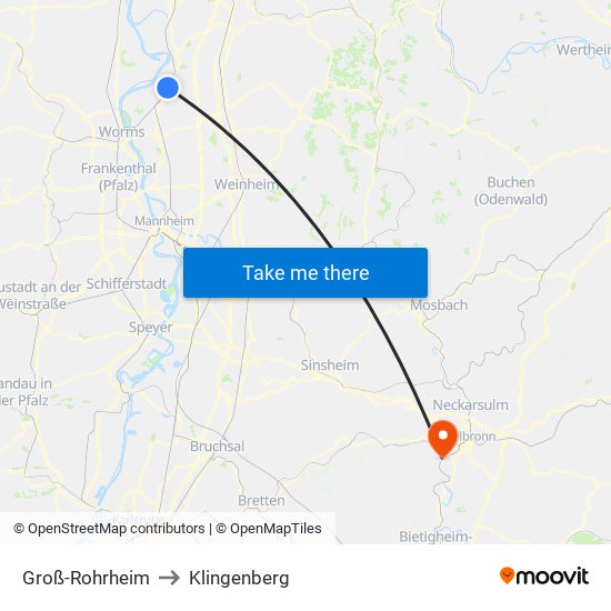 Groß-Rohrheim to Klingenberg map