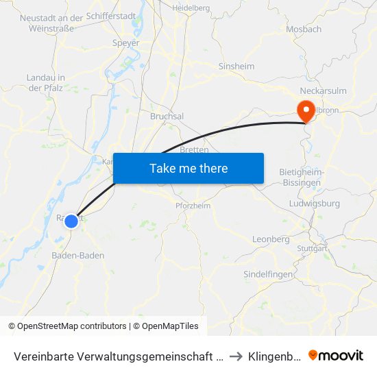 Vereinbarte Verwaltungsgemeinschaft Rastatt to Klingenberg map