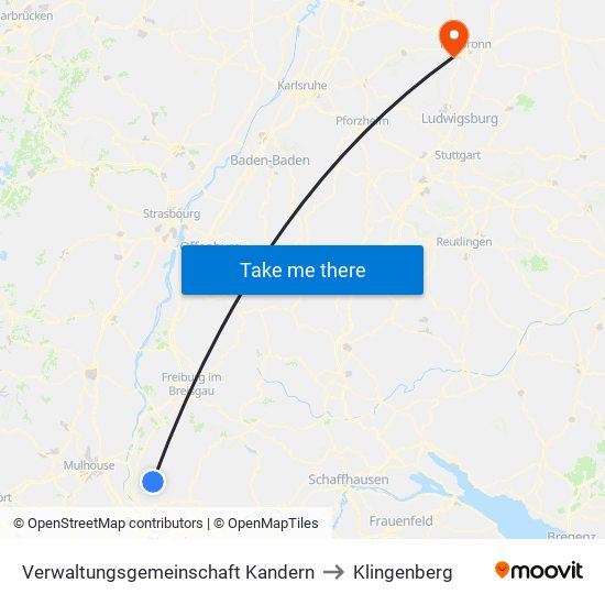 Verwaltungsgemeinschaft Kandern to Klingenberg map