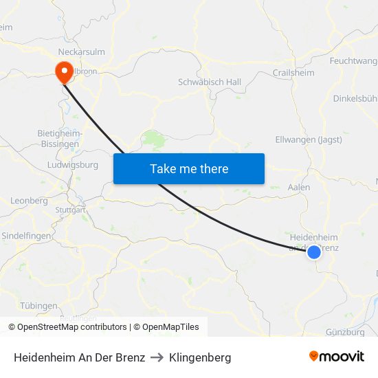 Heidenheim An Der Brenz to Klingenberg map