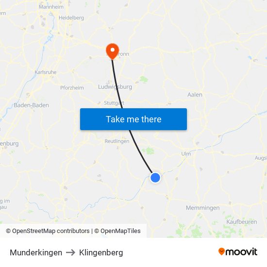 Munderkingen to Klingenberg map