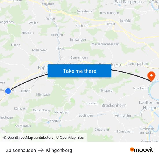 Zaisenhausen to Klingenberg map