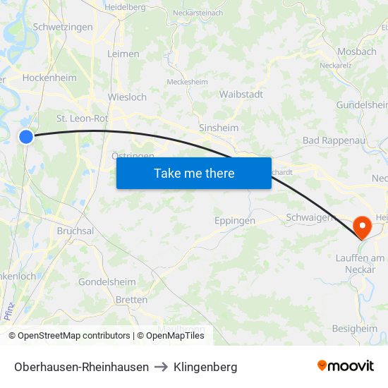 Oberhausen-Rheinhausen to Klingenberg map