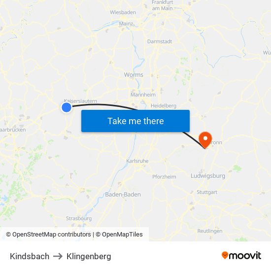 Kindsbach to Klingenberg map