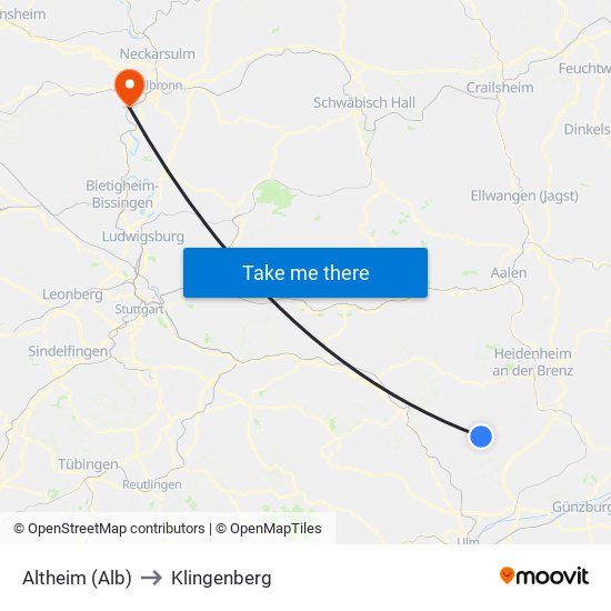Altheim (Alb) to Klingenberg map