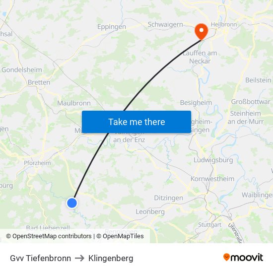 Gvv Tiefenbronn to Klingenberg map