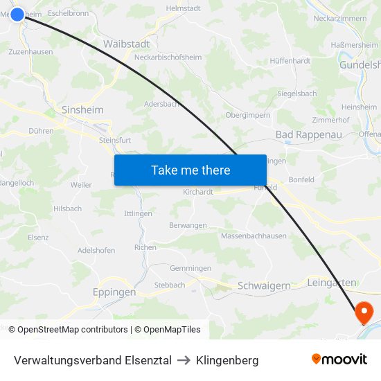 Verwaltungsverband Elsenztal to Klingenberg map