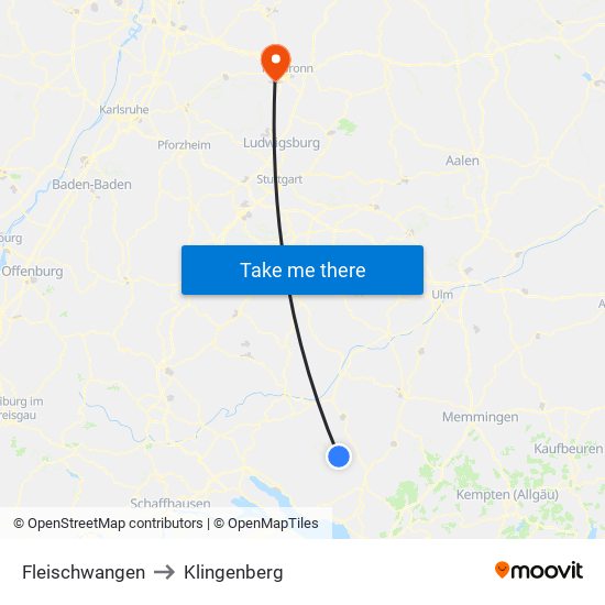 Fleischwangen to Klingenberg map