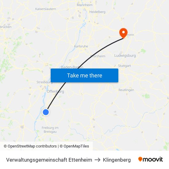 Verwaltungsgemeinschaft Ettenheim to Klingenberg map