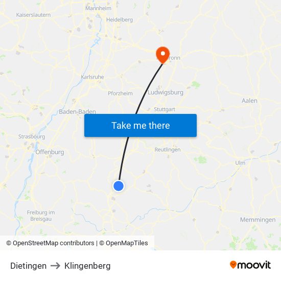 Dietingen to Klingenberg map