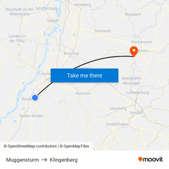 Muggensturm to Klingenberg map