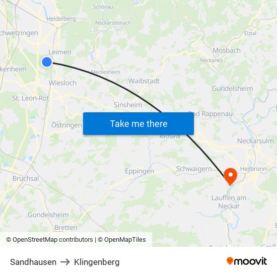 Sandhausen to Klingenberg map