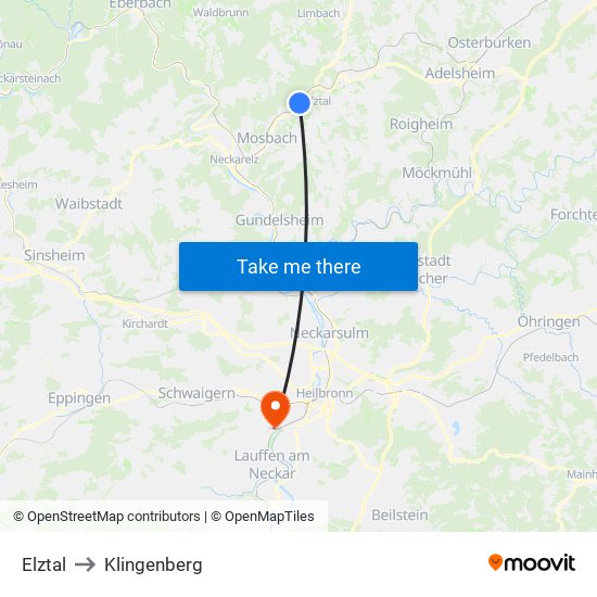 Elztal to Klingenberg map