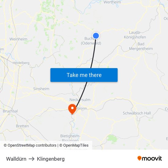 Walldürn to Klingenberg map