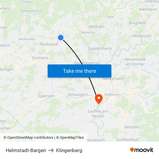 Helmstadt-Bargen to Klingenberg map