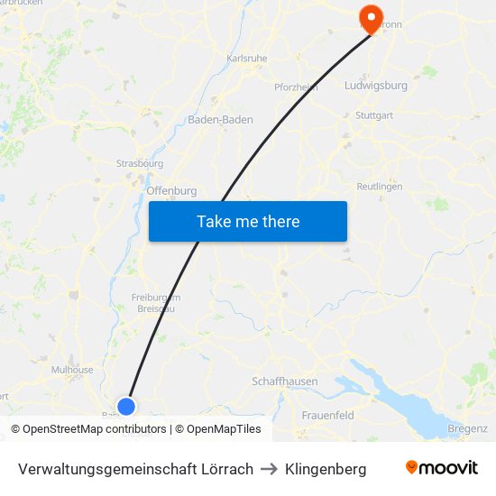 Verwaltungsgemeinschaft Lörrach to Klingenberg map