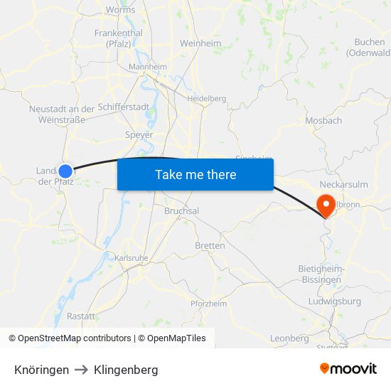 Knöringen to Klingenberg map