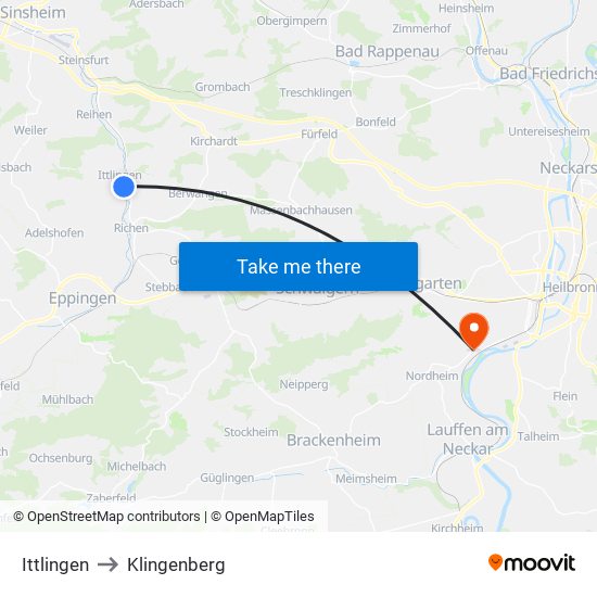 Ittlingen to Klingenberg map