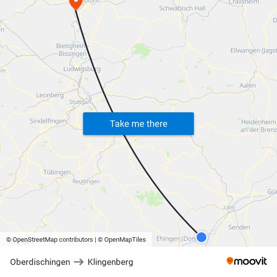 Oberdischingen to Klingenberg map