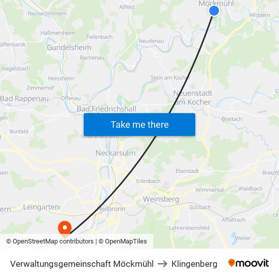 Verwaltungsgemeinschaft Möckmühl to Klingenberg map