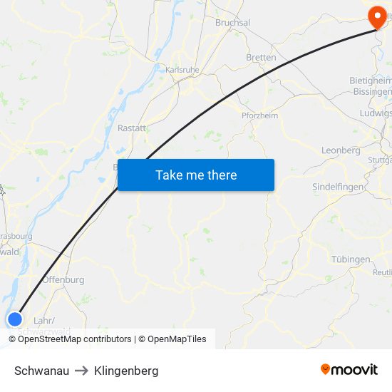 Schwanau to Klingenberg map