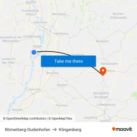 Römerberg-Dudenhofen to Klingenberg map