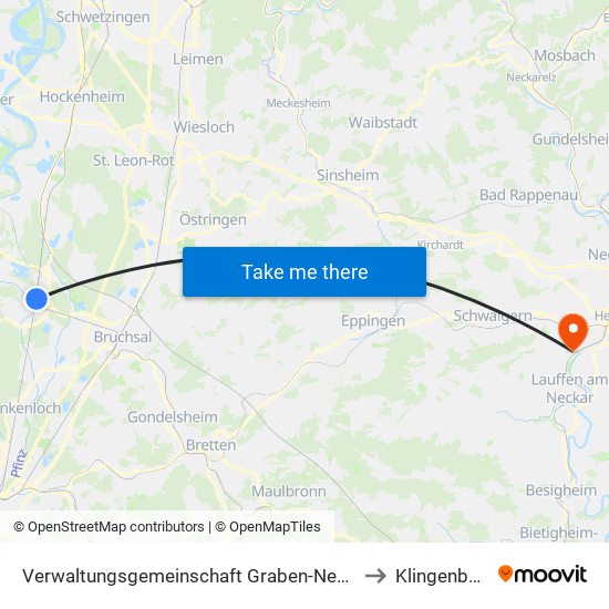 Verwaltungsgemeinschaft Graben-Neudorf to Klingenberg map