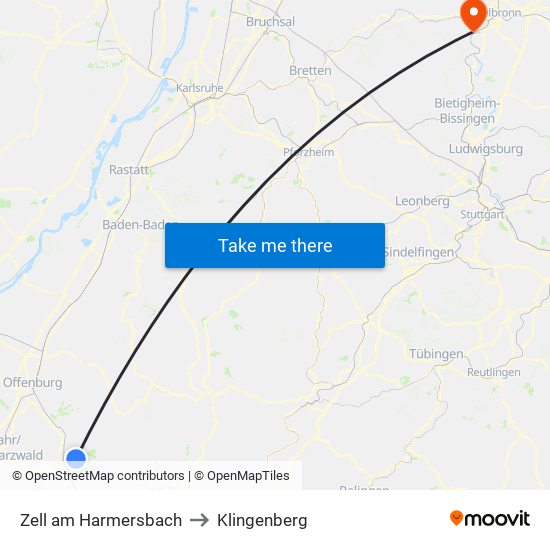 Zell am Harmersbach to Klingenberg map