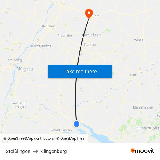 Steißlingen to Klingenberg map