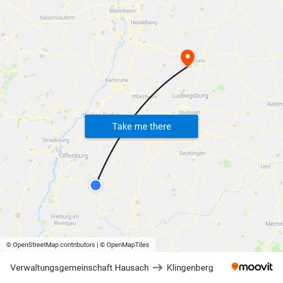 Verwaltungsgemeinschaft Hausach to Klingenberg map