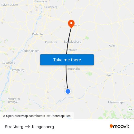 Straßberg to Klingenberg map