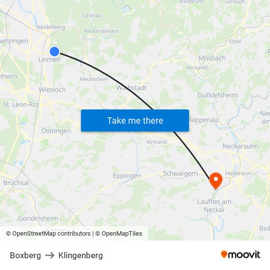 Boxberg to Klingenberg map