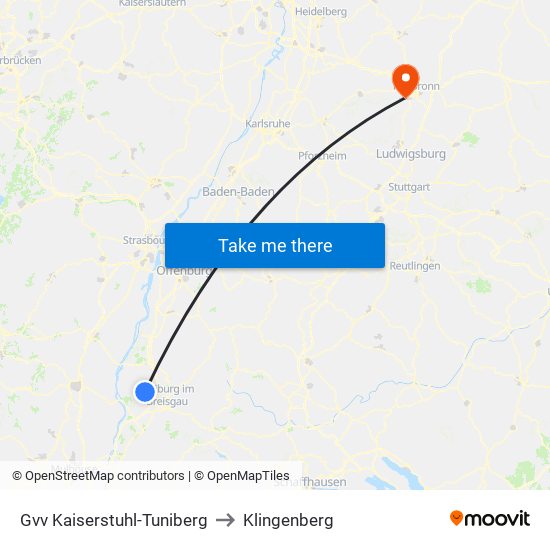 Gvv Kaiserstuhl-Tuniberg to Klingenberg map