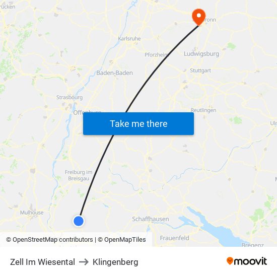 Zell Im Wiesental to Klingenberg map