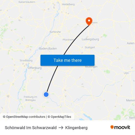 Schönwald Im Schwarzwald to Klingenberg map