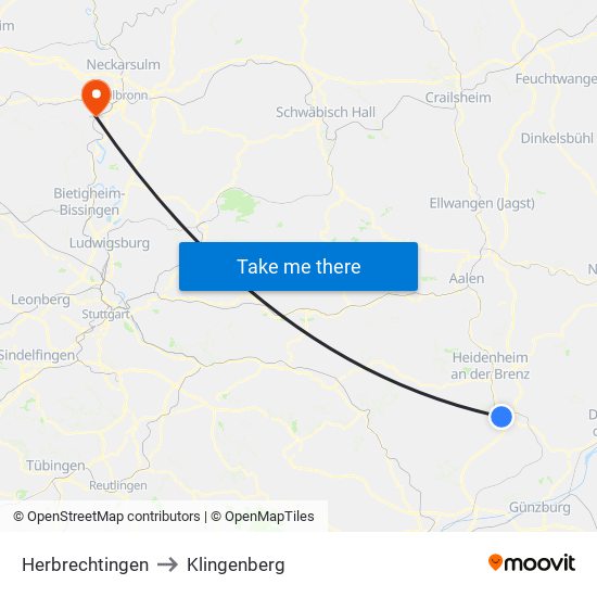 Herbrechtingen to Klingenberg map