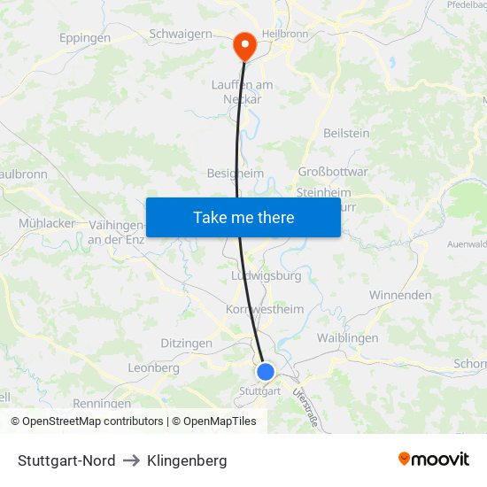 Stuttgart-Nord to Klingenberg map