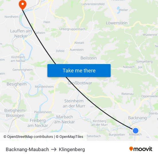 Backnang-Maubach to Klingenberg map