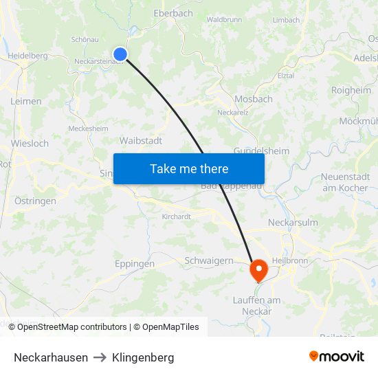 Neckarhausen to Klingenberg map