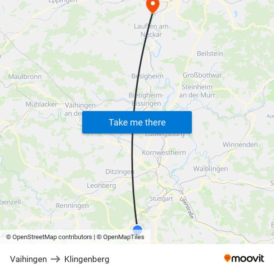 Vaihingen to Klingenberg map