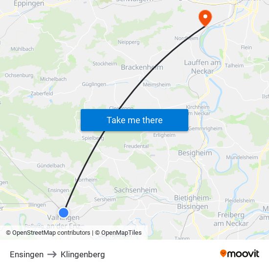 Ensingen to Klingenberg map