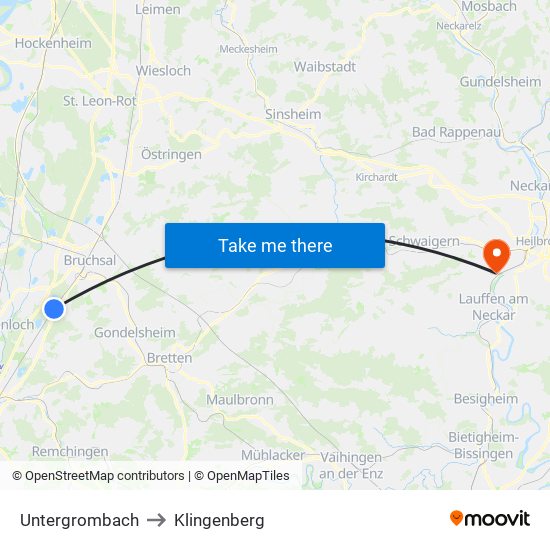 Untergrombach to Klingenberg map