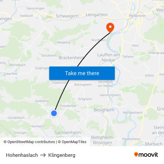 Hohenhaslach to Klingenberg map