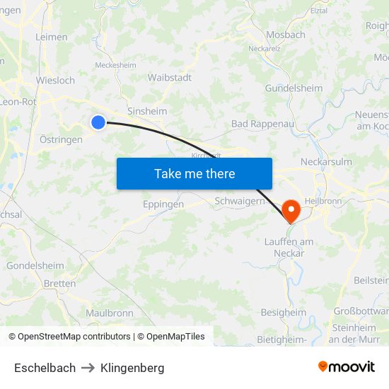 Eschelbach to Klingenberg map