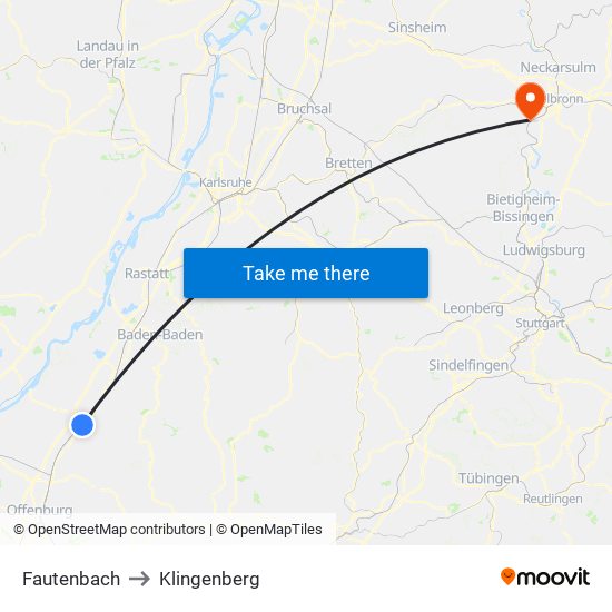 Fautenbach to Klingenberg map