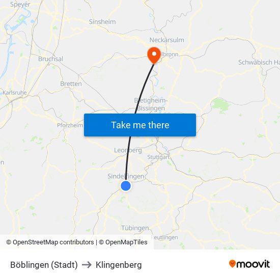 Böblingen (Stadt) to Klingenberg map