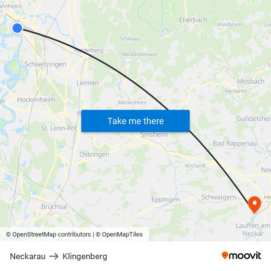 Neckarau to Klingenberg map