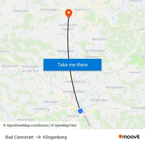 Bad Cannstatt to Klingenberg map