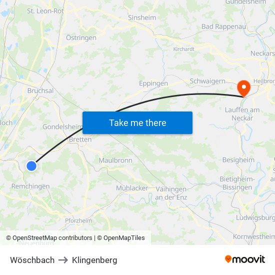 Wöschbach to Klingenberg map